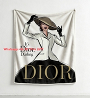 It's Dior Darling Fashion Illustration Flannel Sofa Throw Blanket D169